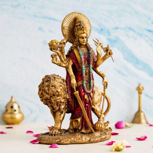 Beautiful Maa Durga Sherawali MATA Metal with Crystal Diamond Studded God Idol Showpiece for Pooja