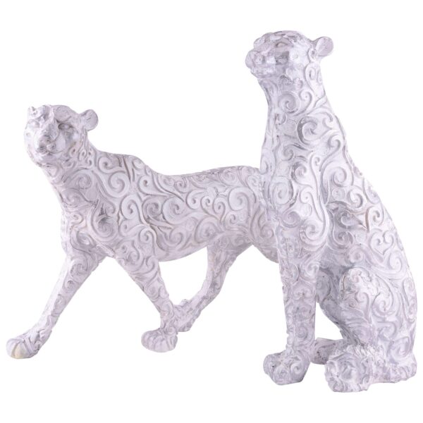 White Panther Animal Showpiece Antique Sculpture for Home Decor Showpiece Figurine (Set Of 2) - Image 3